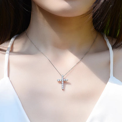 Moissanite Cross Pendant Necklace Original 925 Sterling Sliver Chain Plated 18k White Gold Fine Necklace for Women