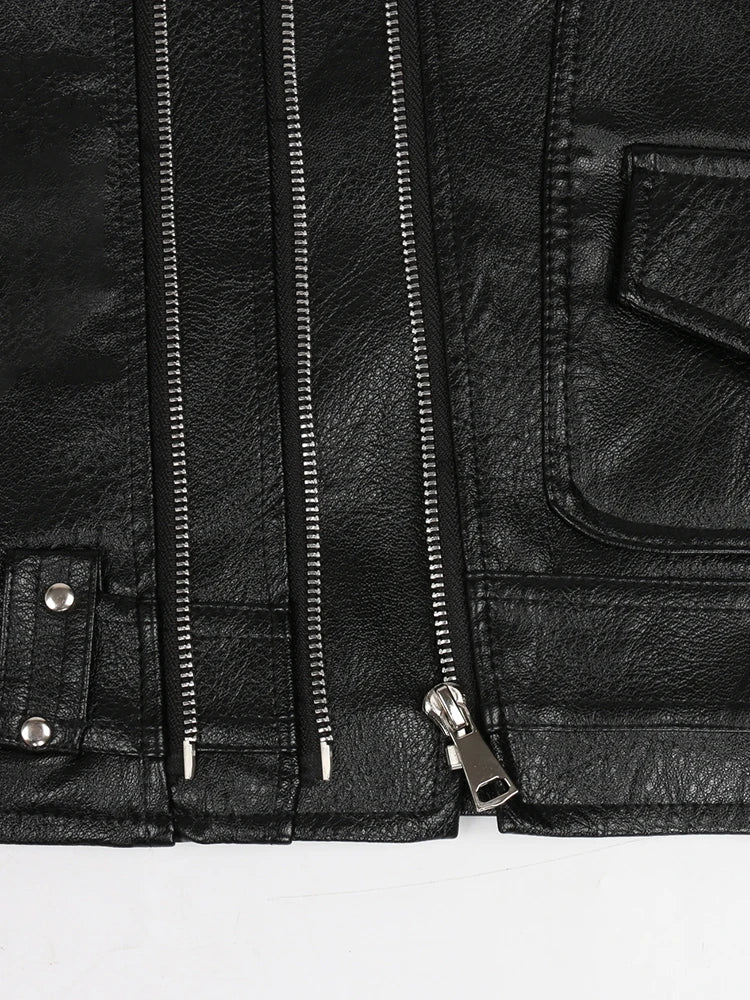 Black Motorcycle Pu Leather Vest Men Zipper Pockets Plus Size Faux Leather Biker Sleeveless Jacket 4xl 5xl