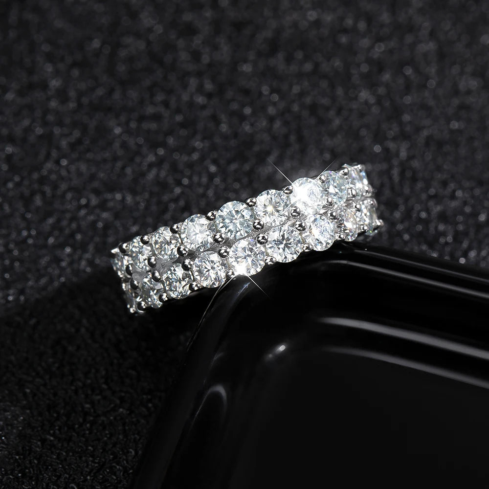 Moissanite Rings for women man Trendy Party HipHop Jewelry GRA Certified 925 Sliver Double Row Eternity Band