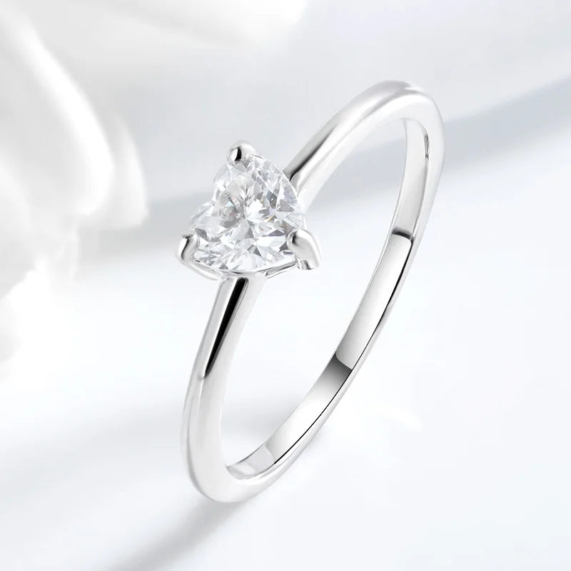 White Gold 0.5ct 5mm Heart Cut Moissanite Ring for Women S925 Solid Silver Lab Diamond Wedding Band Luxury Jewelry GRA