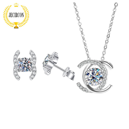 Small Floral Style High-end Moissanite Jewelry Set for Women 925 Sterling Silver 0.5ct Stud Earrings and 1ct Pendant
