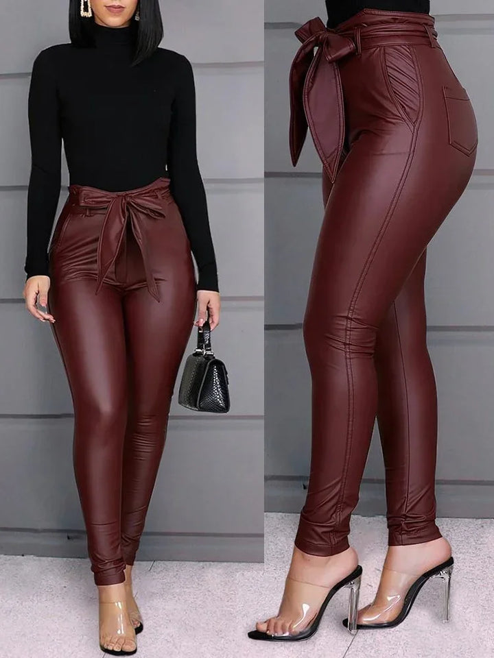 Y2k Womens PU Leather Pants Gothic Sweatpants Retro High Waist Pencil Pant Clothing Hippie Trousers Casual Aesthetic Streetwear