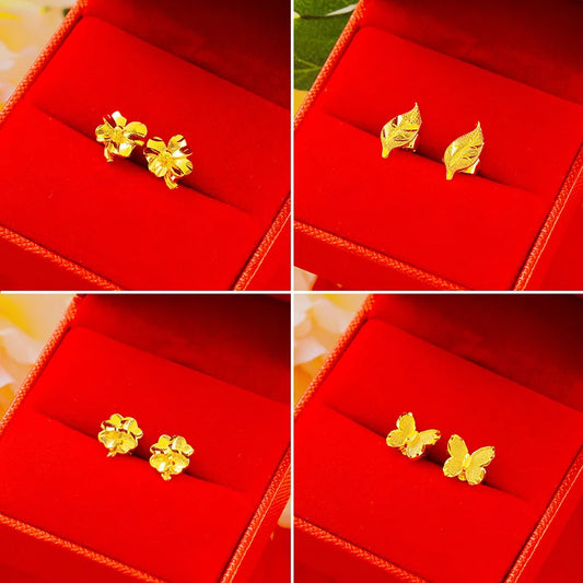 Butterfly Earrings Flower Clover Leaves Stud Earrings for Women 24K Gold Plated Earrings Party Wedding Jewelry Gift