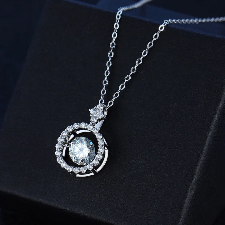 A 1/0.8 CT Moissanite Pendant For Women Simulated Diamond Necklace S925 Sterling Silver Jewelry Girl Valentine's Day Gift by Maramalive™, elegantly displayed on a black surface.