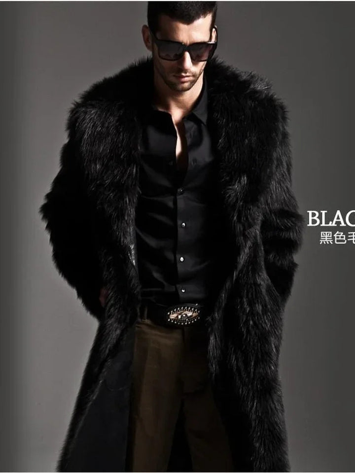 Chic men's long faux fur coat.