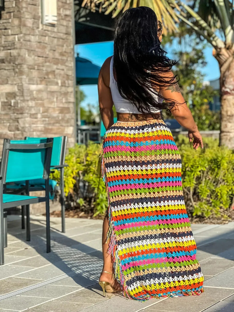 Women'S Sexy Hand-Crocheted Fringe Lace-Up Casual Beach Skirt Elegant Long Maxi Wrap High Slit Split Skirt Beach Wear