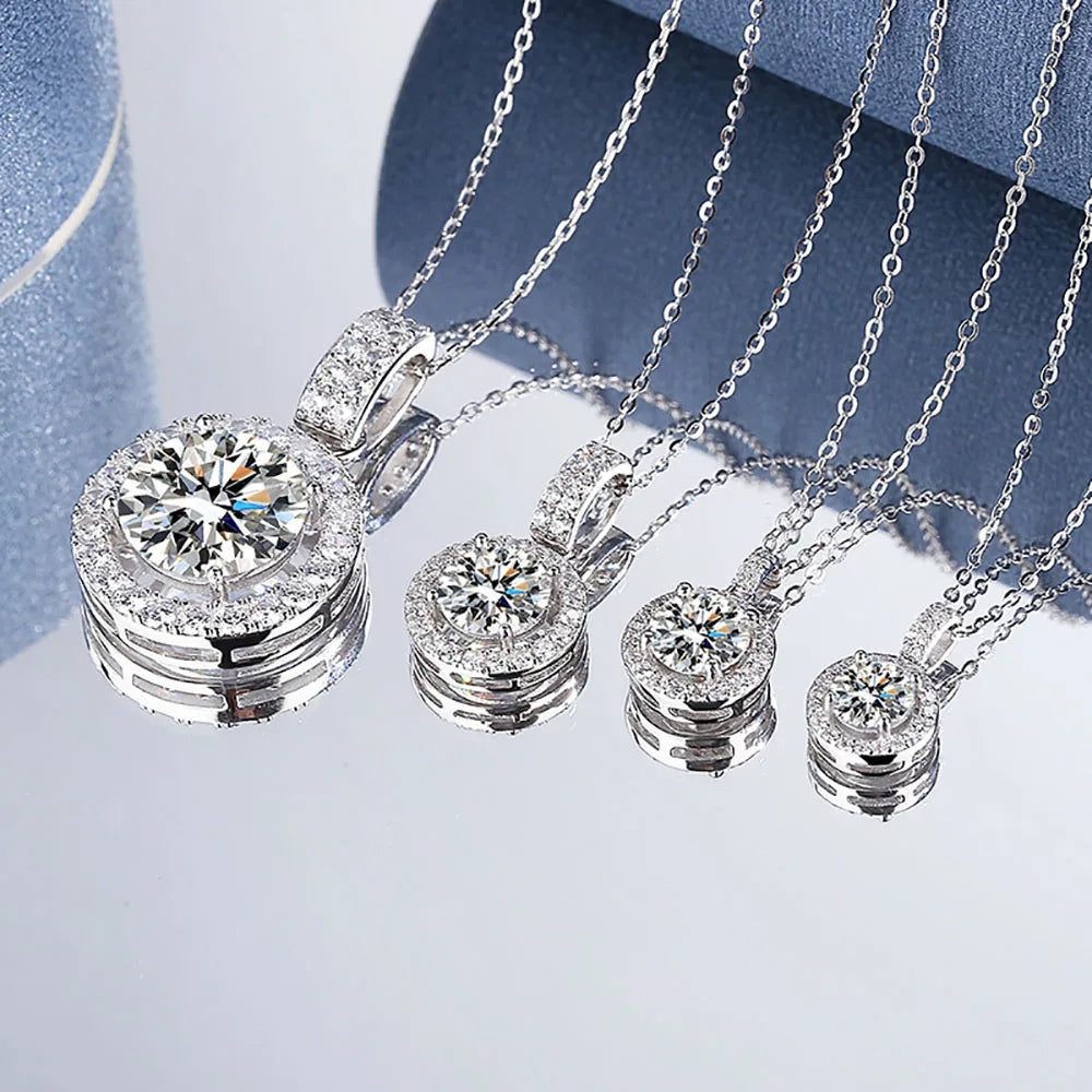 10 Carat Big Moissanite Necklace For Women S925 Sterling Silver Classic Round Bag Pendant Fine Jewelry
