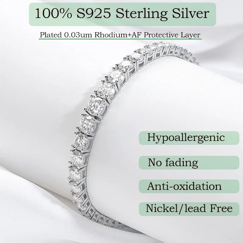 Moissanite Tennis Bracelet for Women Gift Platinum Plated 100% 925 Sterling Silver Wedding Jewelry