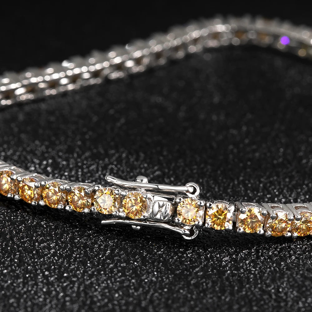 Champagne Real Moissanite Tennis Bracelet Sparkling Full Diamond Trendy Jewelry GRA Certified 925 Silver Bracelets