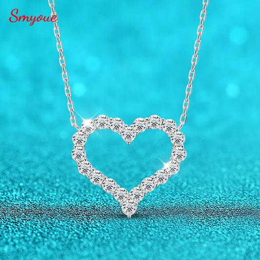 2CT Pass Tested Moissanite Heart Necklace for Women S925 Silver Plated Platinum Simulated Diamonds Pendant Birthday Gift