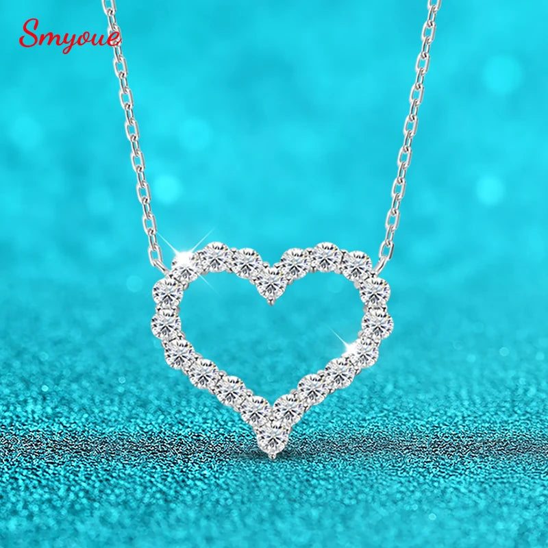 Silver plated moissanite heart necklace for women.