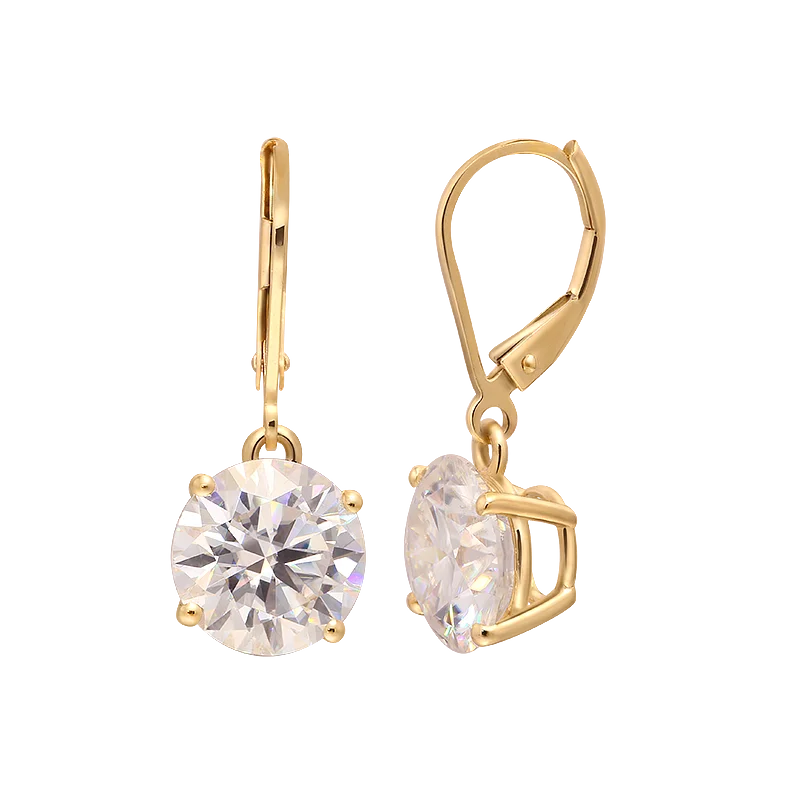 Gold 10k Moissanite Gemstone Drop Earrings 1ct Round for Women Solitaire Party Fine Jewelry