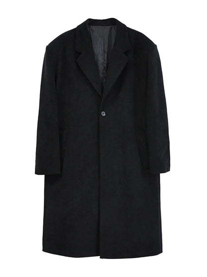 Long Oversized Warm Soft Black Trench Coat Men with Shoulder Pads Loose Casual Korean Fashion Overcoat