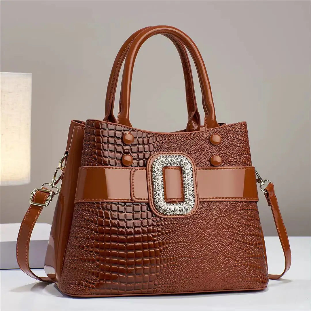 Luxury Quality Diamond Handbags For Women Patent Leather Crocodile Stone Pattern Ladies Shoulder Cross Body Bags Metal Handle
