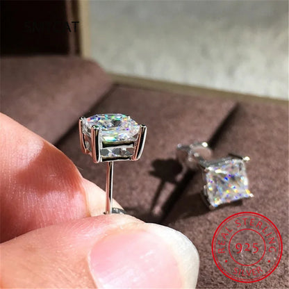 Princess Cut 2CT Diamond Test Passed Moissanite Rhodium Plated 925 Silver D Color Moissanite Stud Earrings Jewelry Couple Gift