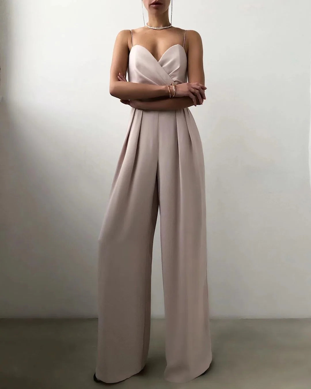 2024 New Style Sexy Elegant Sleeveless Long Jumpsuit Sling Jumpsuit High Waist Slim Wide Leg Jumpsuits Mopping Pants For Women