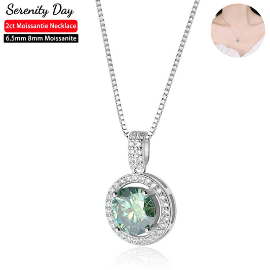 Serenity Day 2ct Green Moissanite Pendant Necklace For Women Wedding Gift S925 Sterling Silver Plate 18K White Gold Fine Jewelry