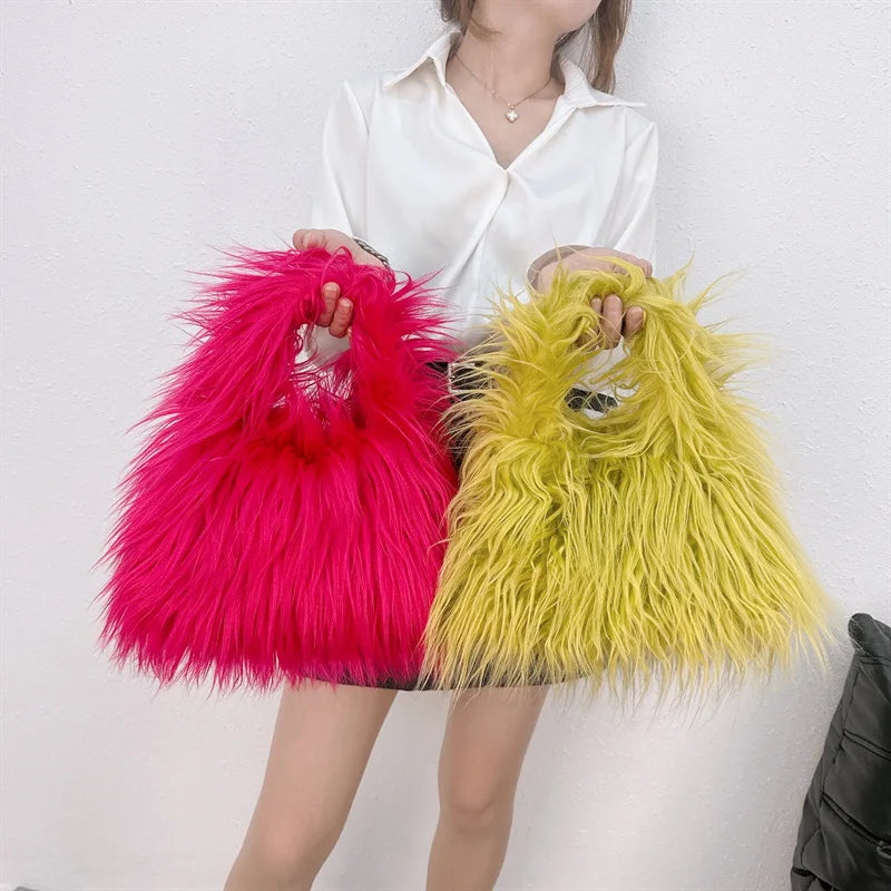 NEW Fashion Faux Fur Women Shoulder Bags Y2K Fashion Plush Handbags Luxury Tote Soft Warm Winter Hairy Purse 2023