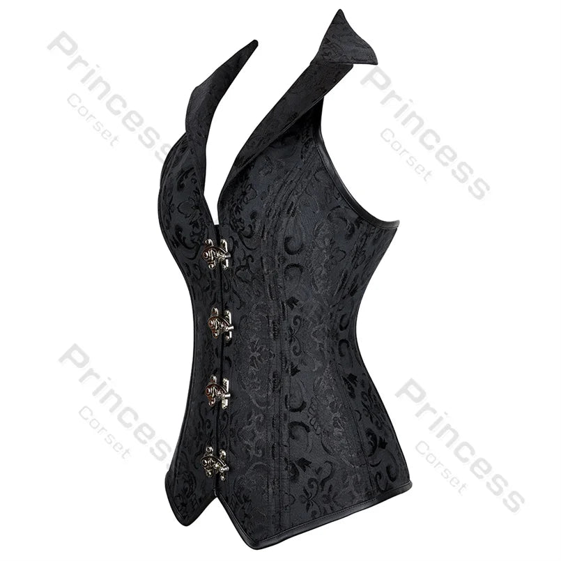 Steampunk Corsets for Women V-neck Gothic Corset Jacquard Corset Vest Cosplay Costume Pirate Corset Brown Black