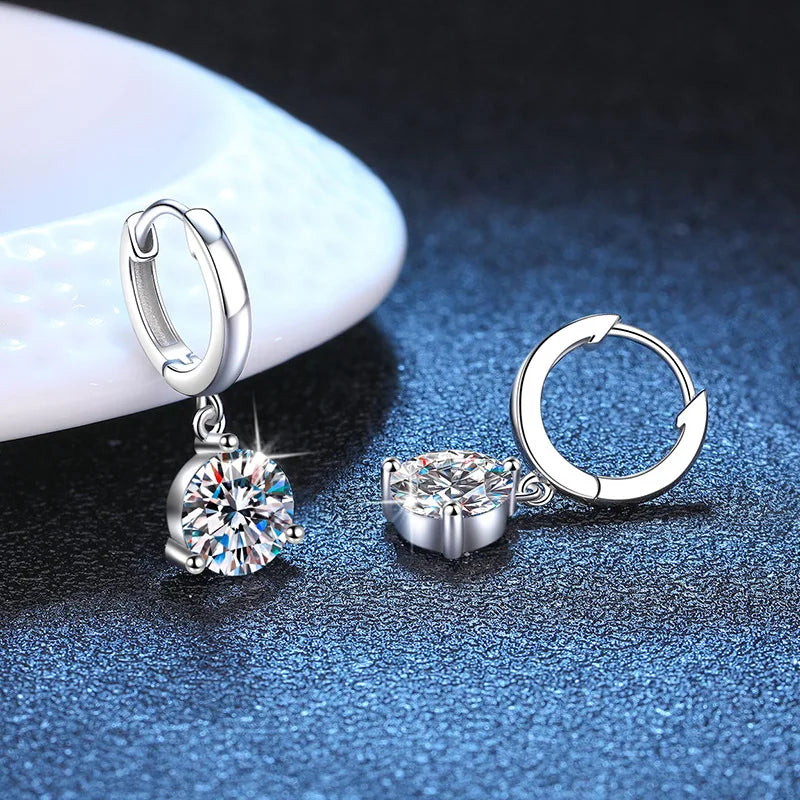 Trendy 3 Prong 0.5-2CT D Color Moissanite Diamond Drop Earrings for Women Wedding Fine Jewelry S925 Sterling Silver Earring