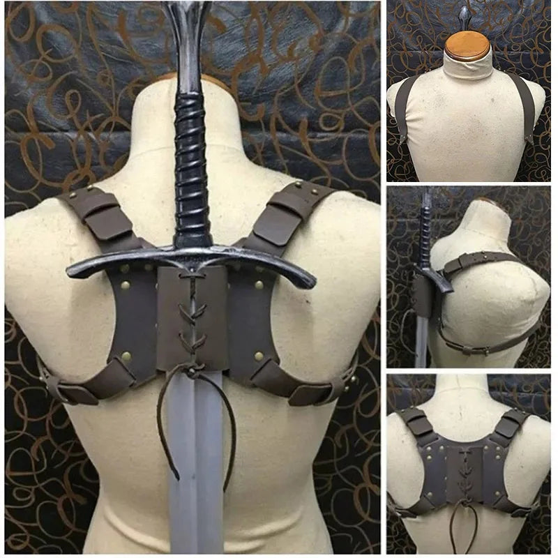 Medieval Faux Leather Sword Scabbard Back Viking Sheath Men's Gothic Steampunk Warrior Knight Costume Rapier Holder LARP Harness