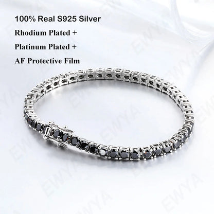GRA Certified Real 3/4/5/6.5MM Full Black Moissanite Tennis Bracelet for Women Men S925 Silver Link Bracelets Fine Jewelry