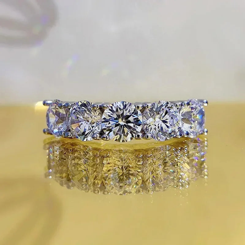 Full Moissanite Ring for Women S925 Sterling Silver Eternity Sparkling Diamond Band Wedding Rings Jewelry GRA