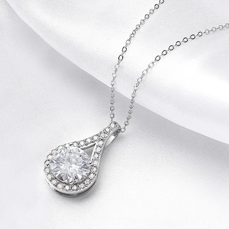 eal Moissanite Necklace for Women Sparkling S925 Sterling Silver Jewelry Water Drop Pendant Girls Birthday Gift