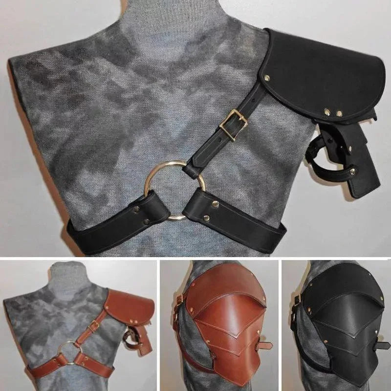 Steampunk PU Leather Pauldrons Medieval Viking Gladiator Armor Battle Shoulder Prop for Men Women Cosplay Samurai Knight Costume