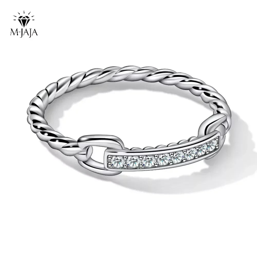 M-JAJA Moissanite Half Eternity Wedding Bands 925 Sterling Silver 18K White Gold Plated D Color Diamond Twist Link Ring Jewelry