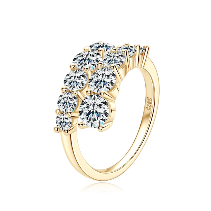 Bride's sparkling moissanite engagement ring.