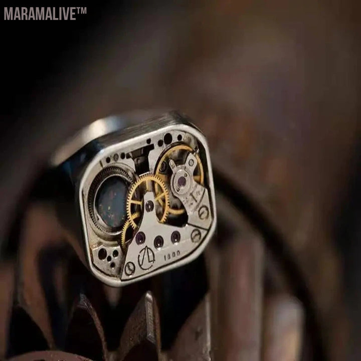 Secret Boy Unique Imitation Precision Mechanical Dial Men's Ring Motorcyclist Steampunk Party Ring Fashion Jewelry Gift