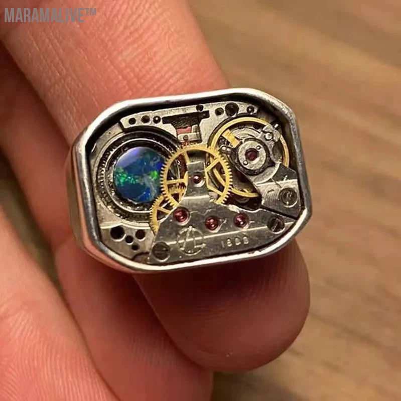 Secret Boy Unique Imitation Precision Mechanical Dial Men's Ring Motorcyclist Steampunk Party Ring Fashion Jewelry Gift