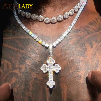 Men Women Hip Hop Cross Pendant Necklace Full Paved Sparking Cubic Zircon Rope Chain Iced Out Bling CZ Jewelry Fashion Gift