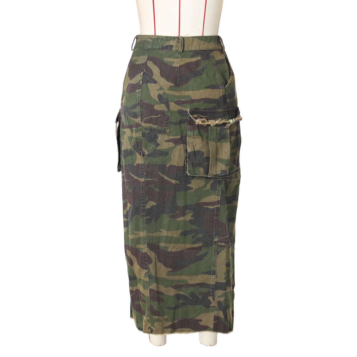 Women's Fashion Personality Camouflage Wash Water Pocket Slit Fringe Skirt Summer Non-Elastic Casual Sexy Denim Bag Hip Skirt