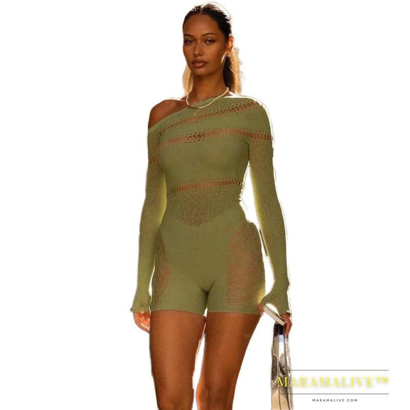 Sense Mesh See Through High Waist Long Sleeves Jumpsuit