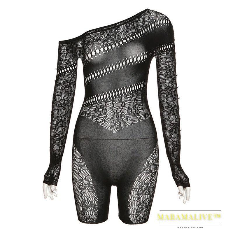 Sense Mesh See Through High Waist Long Sleeves Jumpsuit