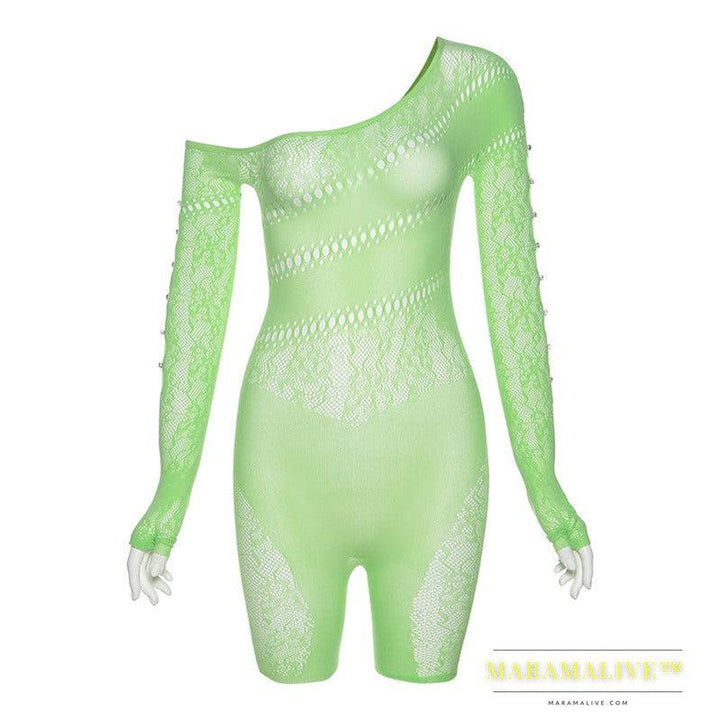 Sense Mesh See Through High Waist Long Sleeves Jumpsuit