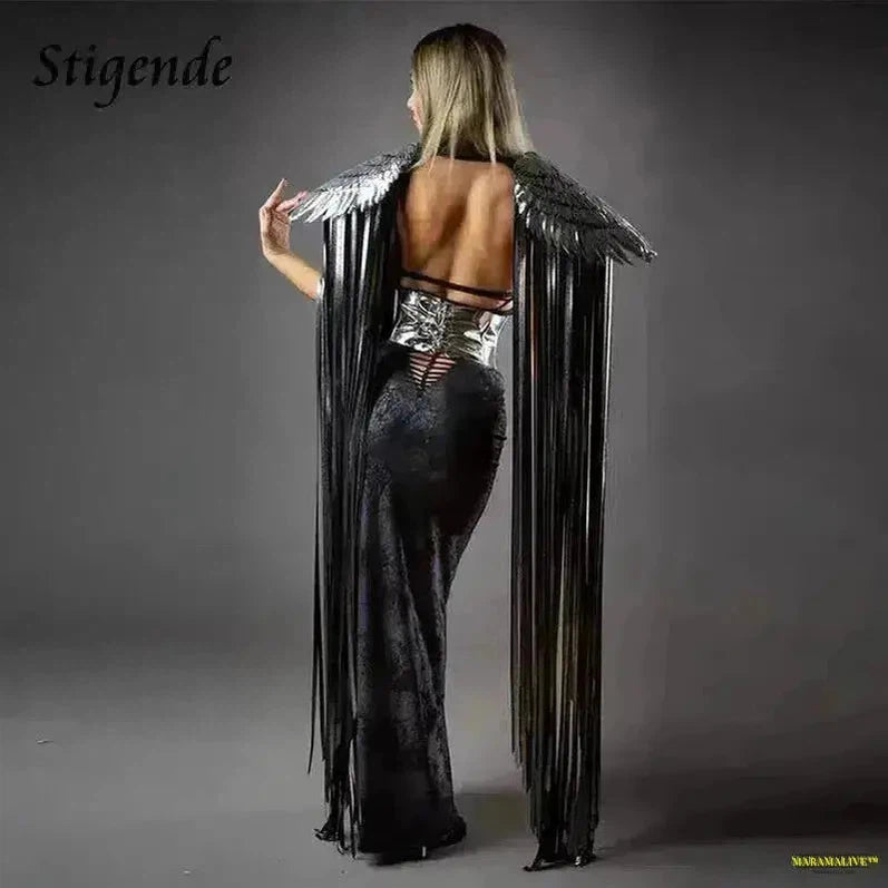 Sequin Cape Wing Tassels Wraps - Dark Elegance Gothic Cosplay Ladies Apparel