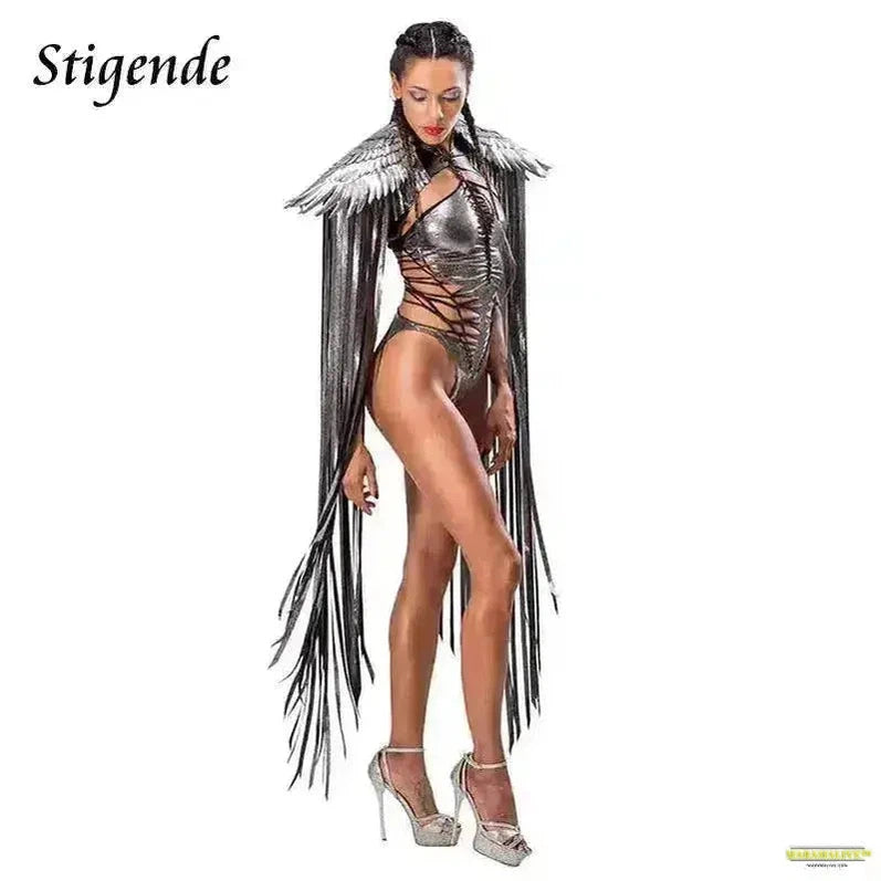 Sequin Cape Wing Tassels Wraps - Dark Elegance Gothic Cosplay Ladies Apparel