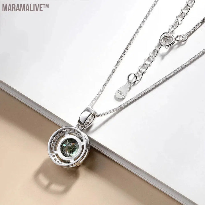 Serenity Day 2ct Green Moissanite Pendant Necklace For Women Wedding Gift S925 Sterling Silver Plate 18K White Gold Fine Jewelry