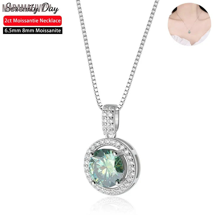 Serenity Day 2ct Green Moissanite Pendant Necklace For Women Wedding Gift S925 Sterling Silver Plate 18K White Gold Fine Jewelry