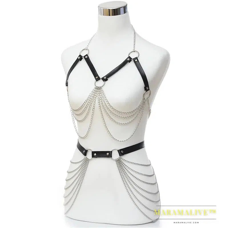 Sexy Body Harness Woman Chain Top Punk Rock Leather Belt Club Festival Fashion Jewelry Goth Accessories