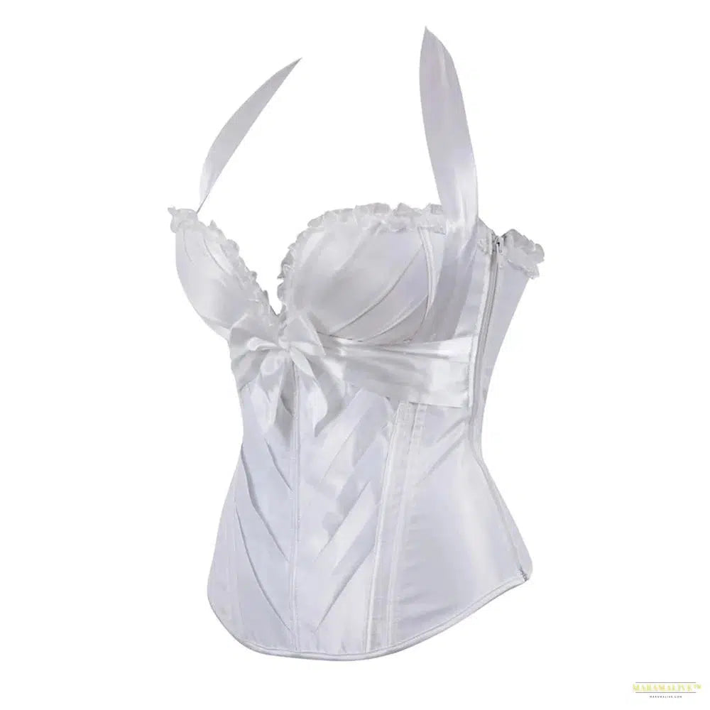 Sexy Corsets&Bustiers with Shoulder Straps Vinatge Style Halter Satin Side Zipper Overbust Corset Top Burlesque Bridal Corselet