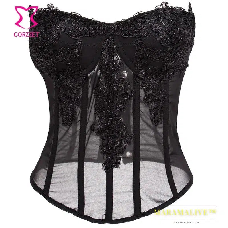 Sexy Gothic Pink Chiffon Lace Applique Overbust Corsets And Bustiers Sexy Lingerie Slimming Steampunk Corsets