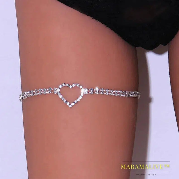 Sexy Hollow Heart Rhinestone Leg Garter Chain Nightclub Accessories Body Jewelry Thigh Leg Chain Jewelry for Women