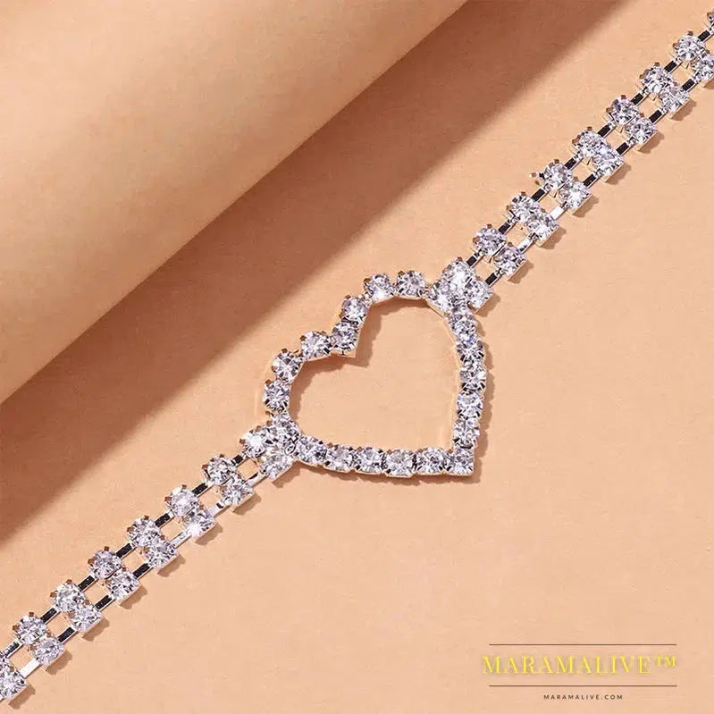 Sexy Hollow Heart Rhinestone Leg Garter Chain Nightclub Accessories Body Jewelry Thigh Leg Chain Jewelry for Women