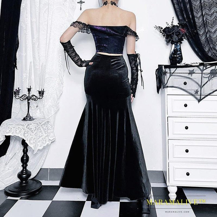 Sexy Hot Girl Dress Dark Goth Elegant Slim-fit Sheath Fishtail Skirt