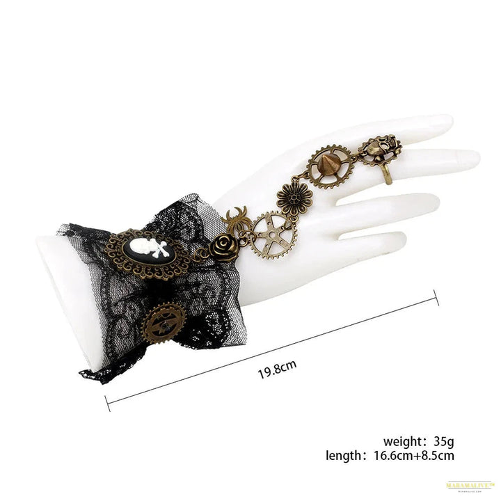 Sexy Lace Chain Adjustable Mittens Punk Nail Finger Wrist Rings Metal Connecting Hand Harness Bangles Black Halloween Jewelry