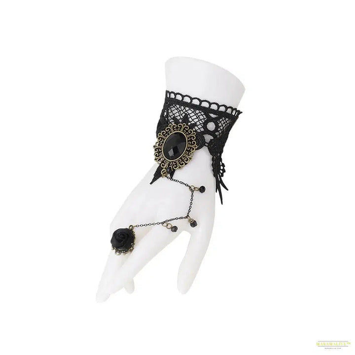 Sexy Lace Chain Adjustable Mittens Punk Nail Finger Wrist Rings Metal Connecting Hand Harness Bangles Black Halloween Jewelry